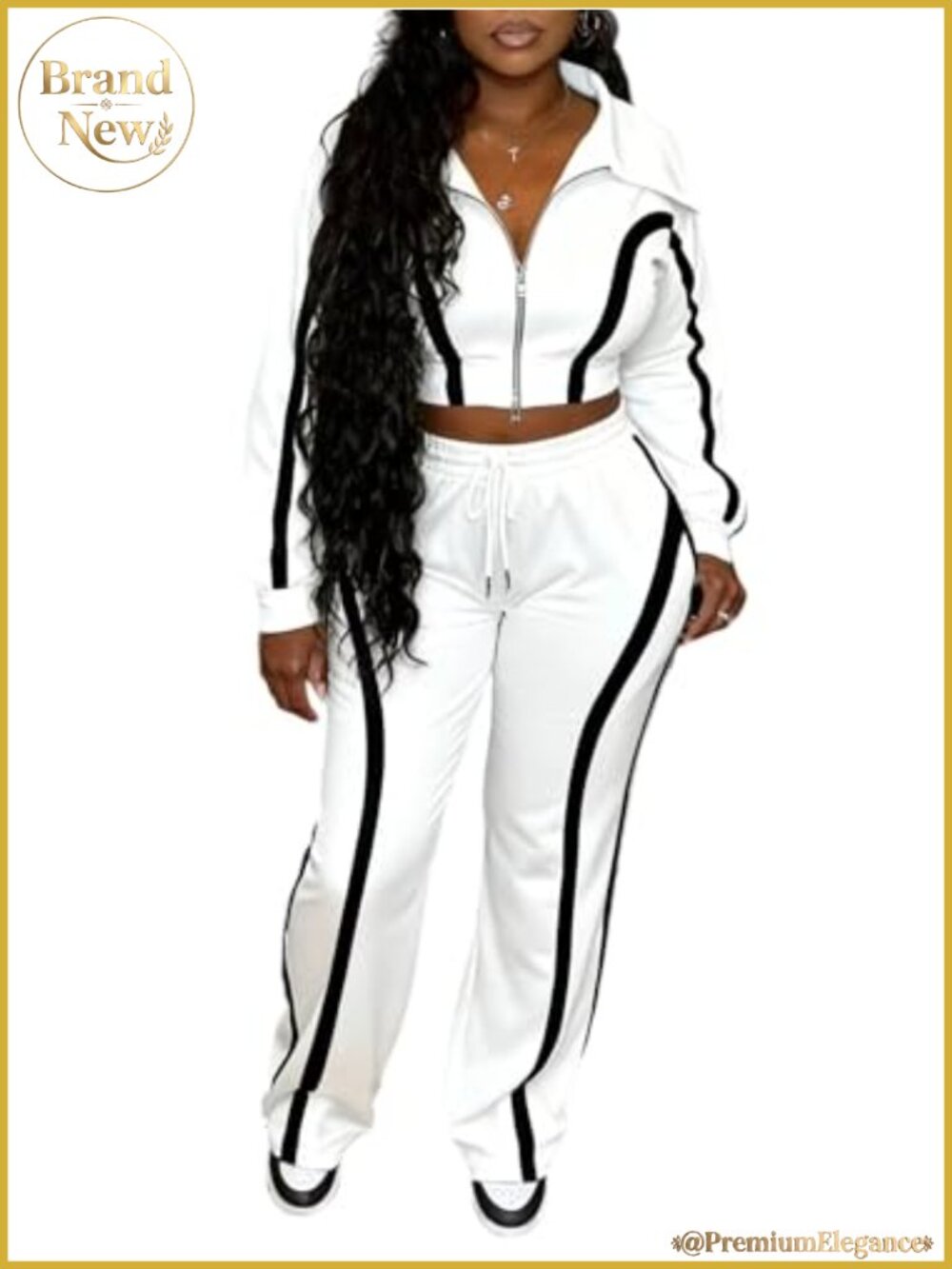 Women's 2 Piece Striped Tracksuit Set Long Sleeve Zip Up Jacket & Wide Leg Pants